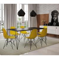 Conjunto De Mesa De Ferro Preto Tampo Preto 135X75 6 Cadeiras Ferro Preta Assento Amarel - 1
