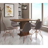 Mesa Jantar Londres Retangular Amêndoa 137X90Cm 6 Cadeiras Estofadas Nude Médio Base Cobre