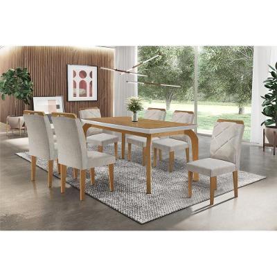 Conjunto: Mesa Sala Jantar Londrina Tampo Madeirado c/ Vidro 180cm + 6 Cadeiras Melissa Imbuia/Bege - Rufato