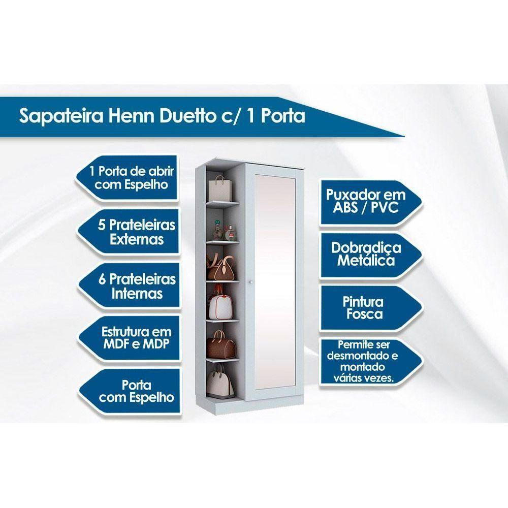 Armário Sapateira Solteiro Duetto 1 Porta c/Espelho Castanho - Henn - 3