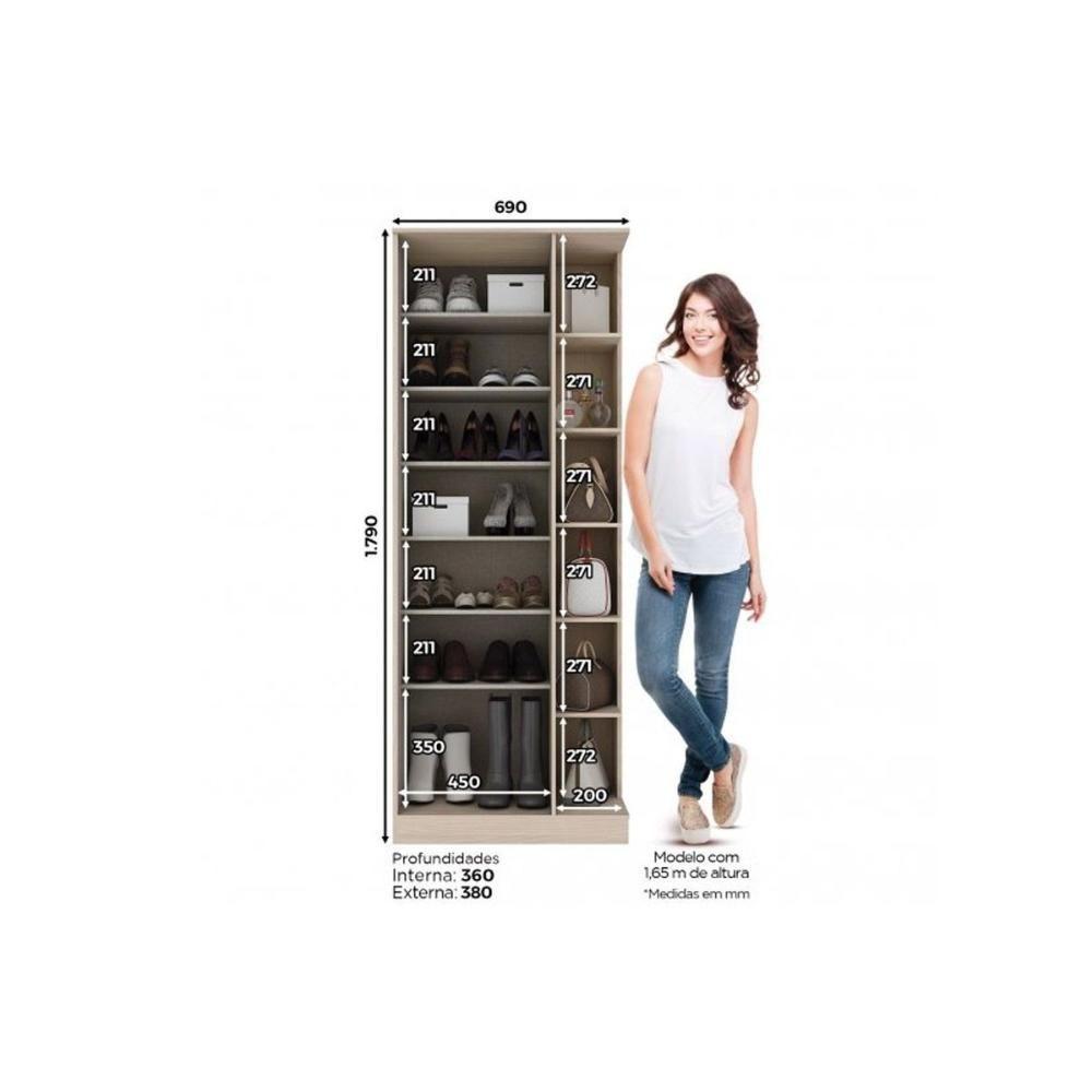 Armário Sapateira Solteiro Duetto 1 Porta c/Espelho Castanho - Henn - 6