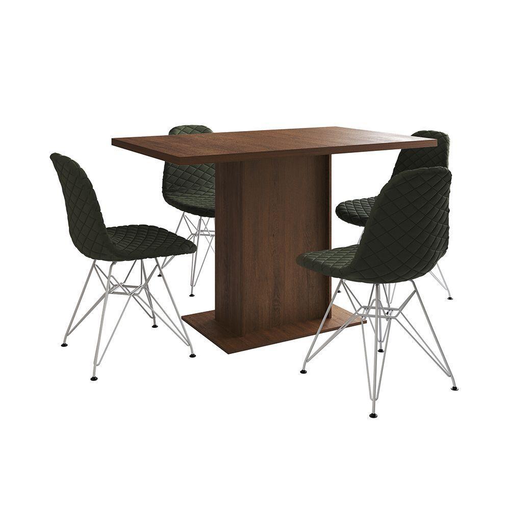 Mesa Jantar Londres Tampo Amêndoa 120Cm 4 Cadeiras Ferro Branco Estofado Verde - 6