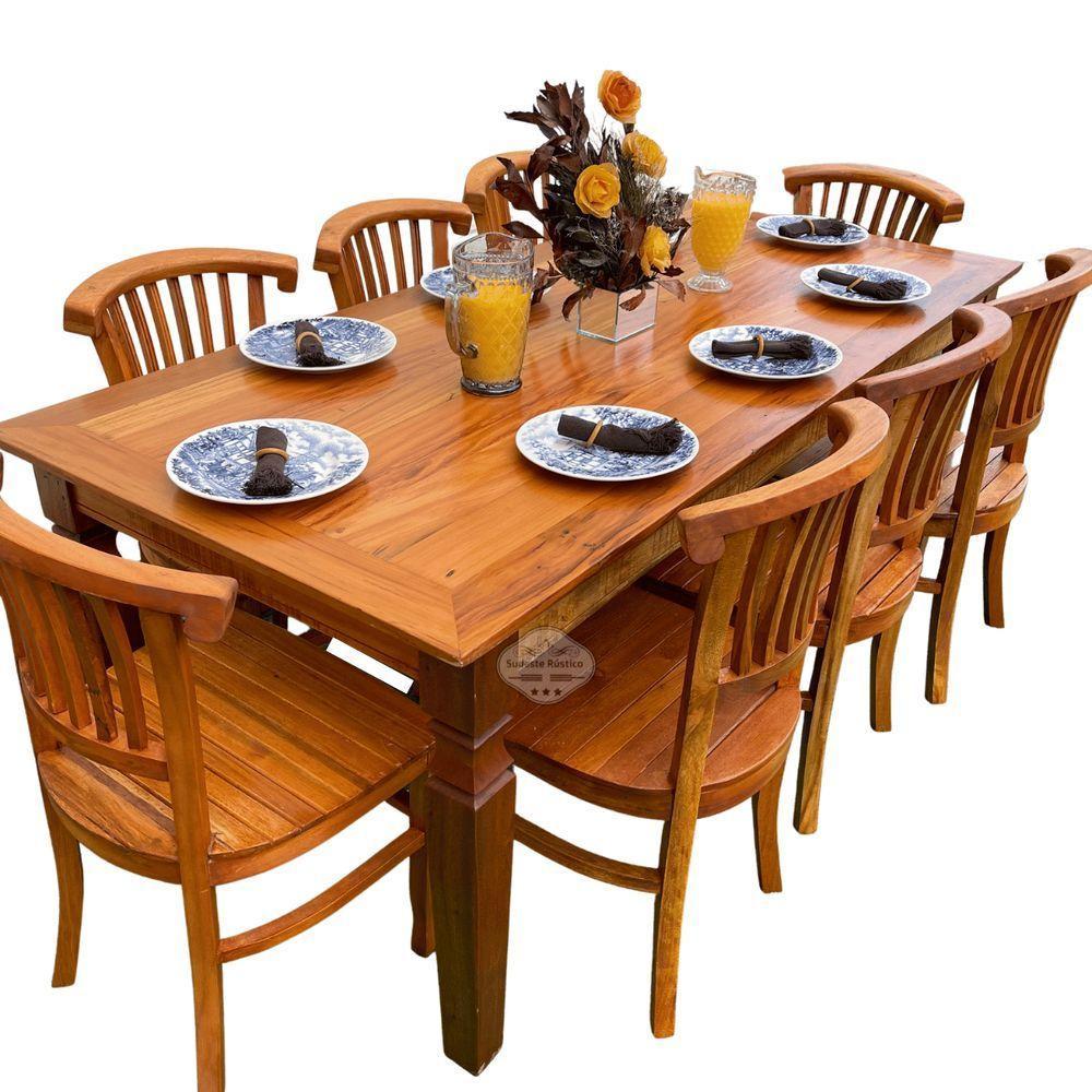 Mesa Madeira De Demolição 2m X 90cm Com 8 Cadeiras Leque Sudeste Rústico - 1