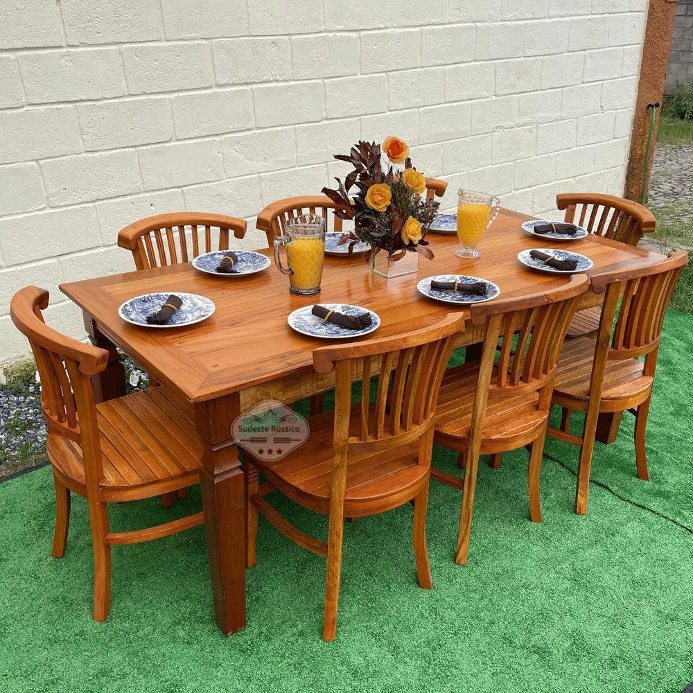 Mesa Madeira De Demolição 2m X 90cm Com 8 Cadeiras Leque Sudeste Rústico - 3