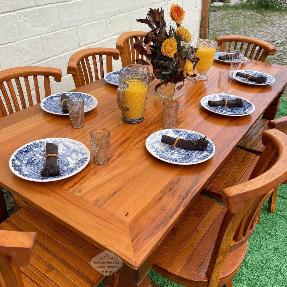 Mesa Madeira De Demolição 2m X 90cm Com 8 Cadeiras Leque Sudeste Rústico - 7