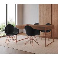 Mesa Jantar Industrial Filadélfia Amêndoa 137X90Cm Com 4 Poltronas Pretas Base Cobre Marrom - 1