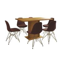 Mesa Jantar Londres Retangular Canela 137X90Cm 6 Cadeiras Estofadas Vermelho Base Dourado - 6