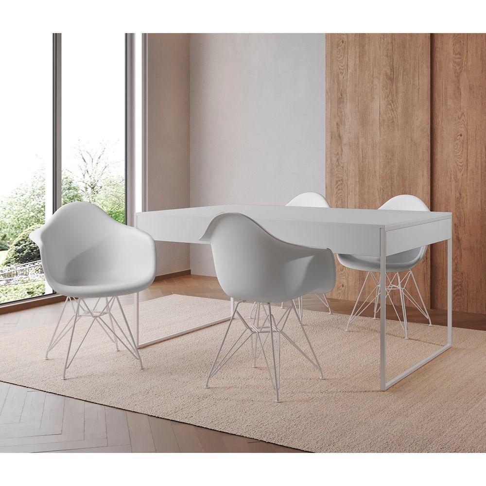 Mesa Jantar Industrial Filadélfia Branca 137X90Cm Com 4 Poltronas Brancas Base Ferro Br Branco - 1