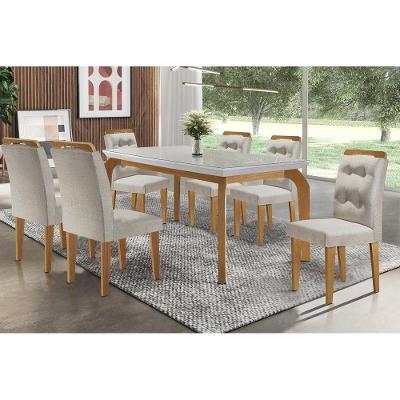 Kit Mesa Londrina Tampo Vidro 180cm + 6 Cadeiras Imbuia Bege