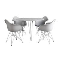 Mesa Jantar Redonda 90Cm Branca Clips 3 Pés Com 4 Poltronas Brancas Ferro Branco Branco - 9
