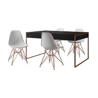 Mesa Jantar Industrial Retangular Filadélfia Preta 137X90Cm Com 4 Cadeiras Brancas Eames Base Cobre - 11