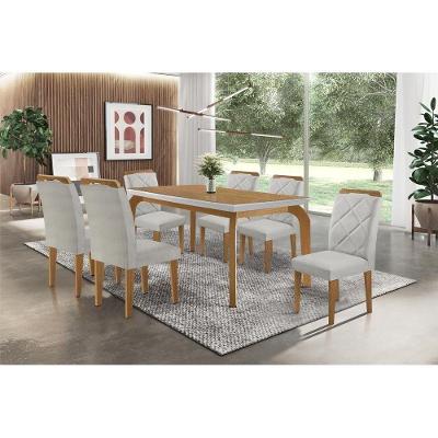 Kit Mesa Londrina Tampo Vidro 180cm + 6 Cadeiras Melissa Imbuia Bege Turim