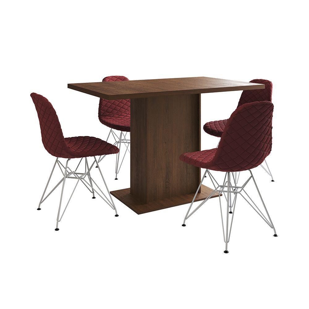 Mesa Jantar Londres Tampo Amêndoa 120Cm 4 Cadeiras Ferro Branco Estofado Vermelho - 6