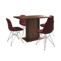 Mesa Jantar Londres Tampo Amêndoa 120Cm 4 Cadeiras Ferro Branco Estofado Vermelho - 6