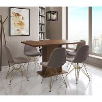 Mesa Jantar Londres Retangular Amêndoa 137X90Cm 6 Cadeiras Estofadas Nude Médio Base Dourado - 1