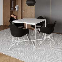 Mesa Jantar Industrial Quadrada Branca 90Cm Base V Com 4 Poltronas Pretas Ferro Branco Marrom - 1