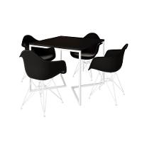 Mesa Jantar Industrial Quadrada Preta 90Cm Base V Com 4 Poltronas Pretas Ferro Branco Marrom - 6