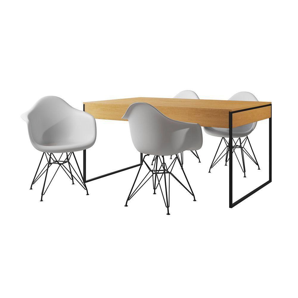 Mesa Jantar Industrial Filadélfia Canela 137X90Cm Com 4 Poltronas Brancas Base Ferro Pr Marrom - 7