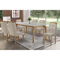 Conjunto: Mesa Sala Jantar Londrina Tampo Madeirado c/ Vidro 180cm + 6 Cadeiras Imperatriz Imbuia/Bege Turim - Rufato - 1