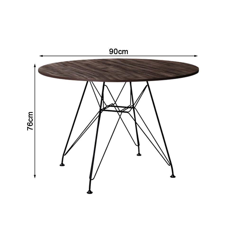 Conjunto Mesa De Jantar Redonda 90Cm Amêndoa Com 4 Poltronas Pretas Ferro Preto Marrom - 3