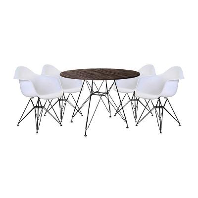 Conjunto Mesa De Jantar Redonda 90Cm Amêndoa Com 4 Poltronas Pretas Ferro Preto Marrom