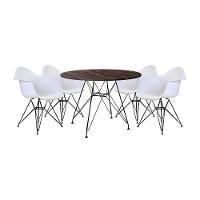 Conjunto Mesa De Jantar Redonda 90Cm Amêndoa Com 4 Poltronas Pretas Ferro Preto Marrom - 1