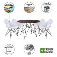 Conjunto Mesa De Jantar Redonda 90Cm Amêndoa Com 4 Poltronas Pretas Ferro Preto Marrom - 6