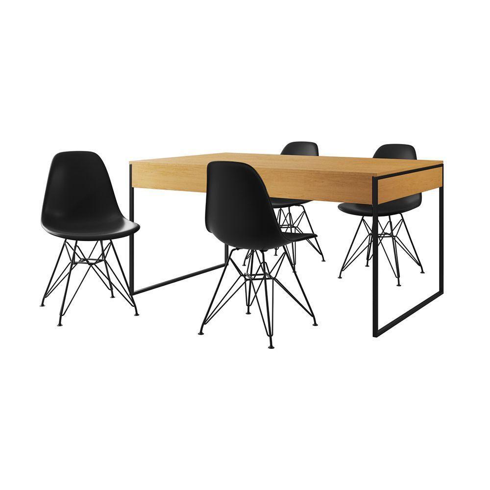 Mesa Jantar Industrial Retangular Filadélfia 137X90Cm Canela Com 4 Cadeiras Pretas Eames Base Ferro - 6