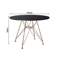 Mesa De Jantar Redonda Preta 110Cm Com 4 Poltronas Pretas Ferro Cobre Preto - 5