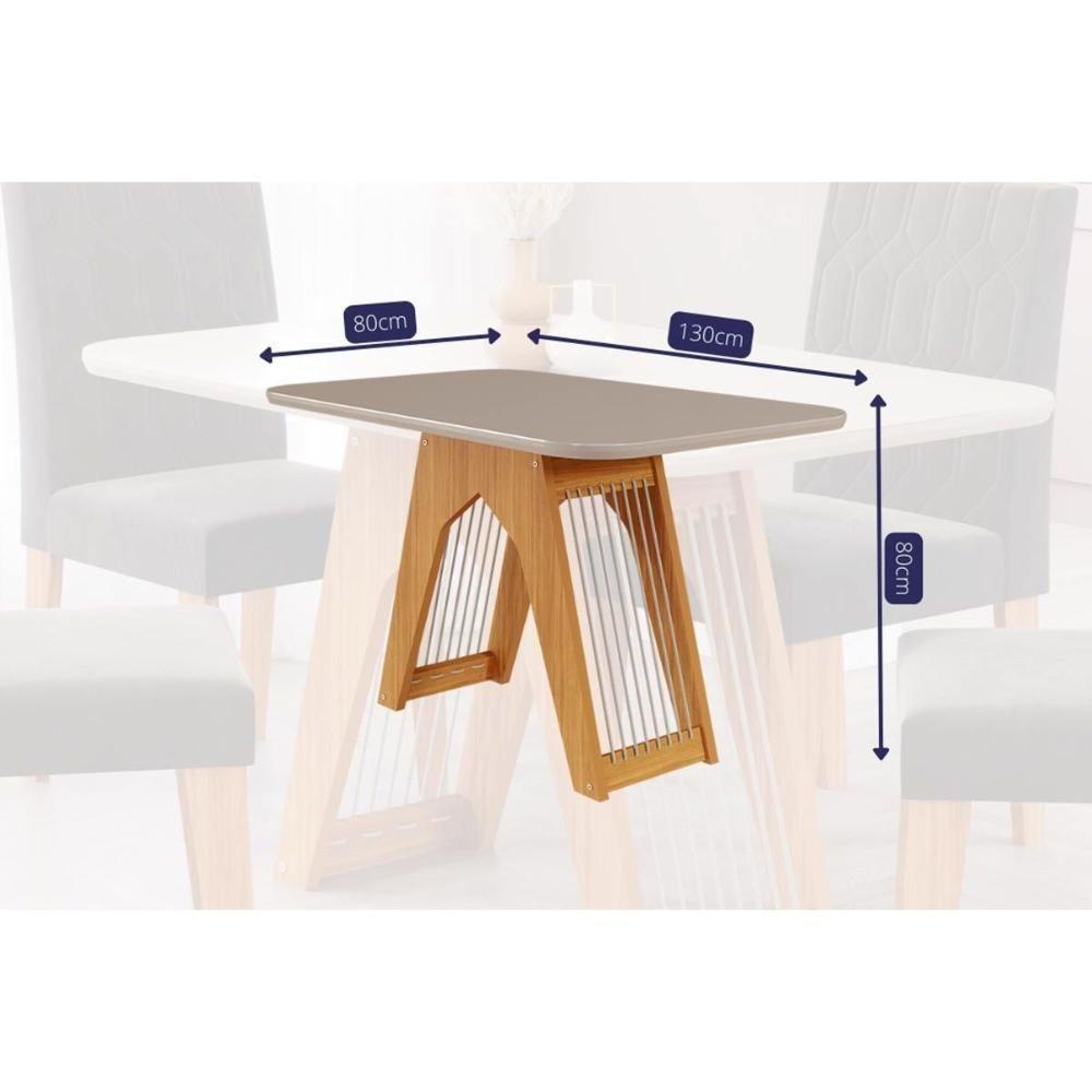 Sala de Jantar Completa Carol C/ Tampo Vidro 130cm + 4 Cadeiras Nature Off White Madeira Nude - 3