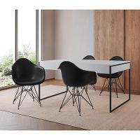 Mesa Jantar Industrial Filadélfia Branca 137X90Cm Com 4 Poltronas Pretas Base Ferro Pre Branco - 1
