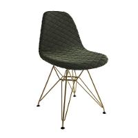 Mesa Jantar Londres Retangular Canela 137X90 Base Preta 6 Cadeiras Estofadas Verde Base Dourado