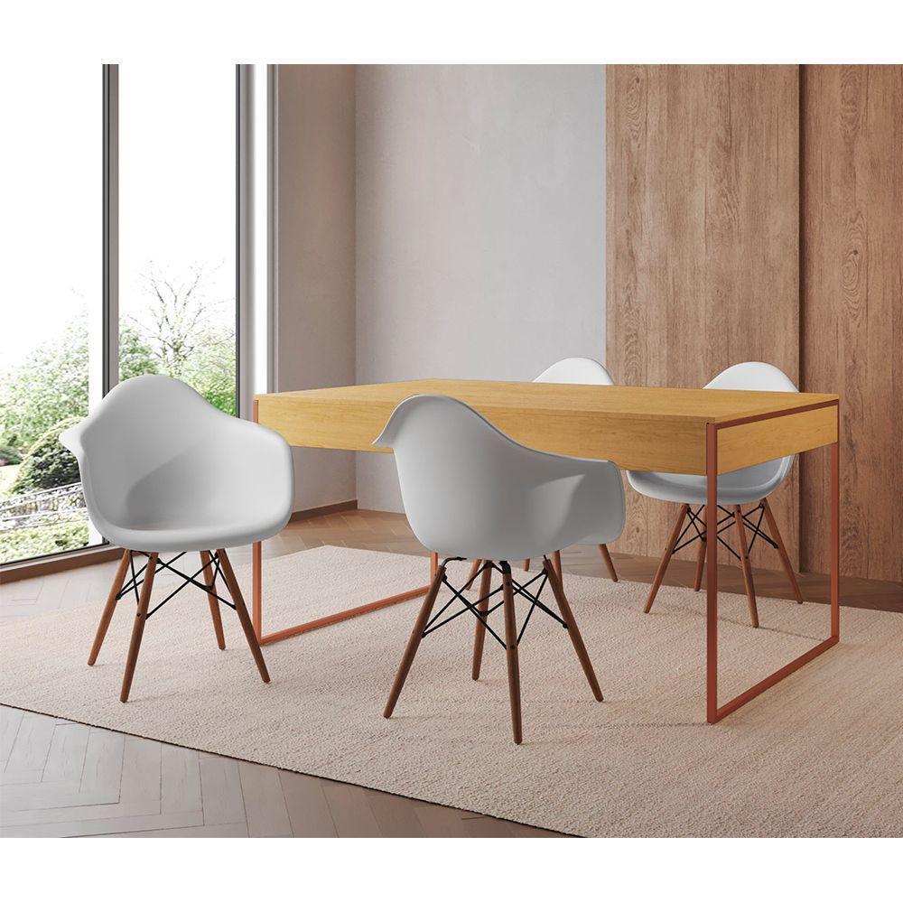 Mesa Jantar Industrial Filadélfia Canela 137X90Cm Base Cobre Com 4 Poltronas Brancas Ma Marrom - 1