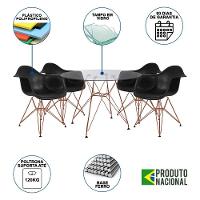 Conjunto Jantar Mesa Vidro Redonda 110Cm Com 4 Poltronas Pretas Ferro Cobre Preto - 6