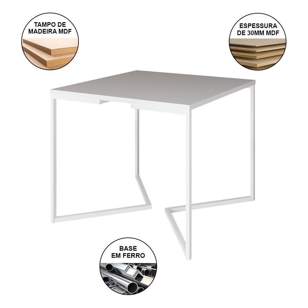 Mesa Industrial Quadrada Jantar Branca 90Cm Base V Com 4 Cadeiras Brancas Eames Eiffel Ferro Branco - 5