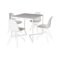 Mesa Industrial Quadrada Jantar Branca 90Cm Base V Com 4 Cadeiras Brancas Eames Eiffel Ferro Branco - 6