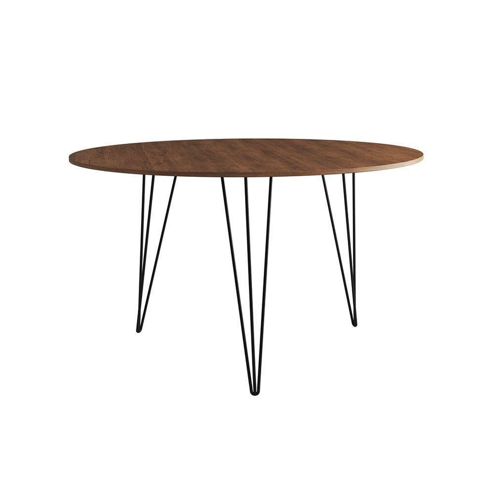 Mesa Jantar Redonda 110Cm Amêndoa Clips 3 Pés Com 5 Poltronas Pretas Ferro Preto Marrom - 5
