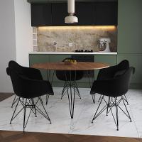 Mesa Jantar Redonda 110Cm Amêndoa Clips 3 Pés Com 5 Poltronas Pretas Ferro Preto Marrom - 1