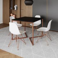Mesa Jantar Industrial Quadrada 90Cm Preta Base Cobre V Com 4 Cadeiras Brancas Eames Eiffel Pés Cobr - 1