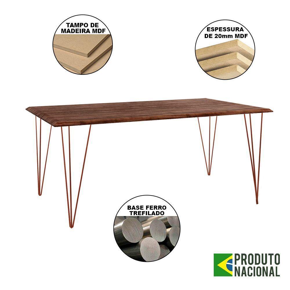 Mesa Sala De Jantar Industrial Amêndoa 135X75 6 Cadeiras Bracas De Ferro Cobre - 5
