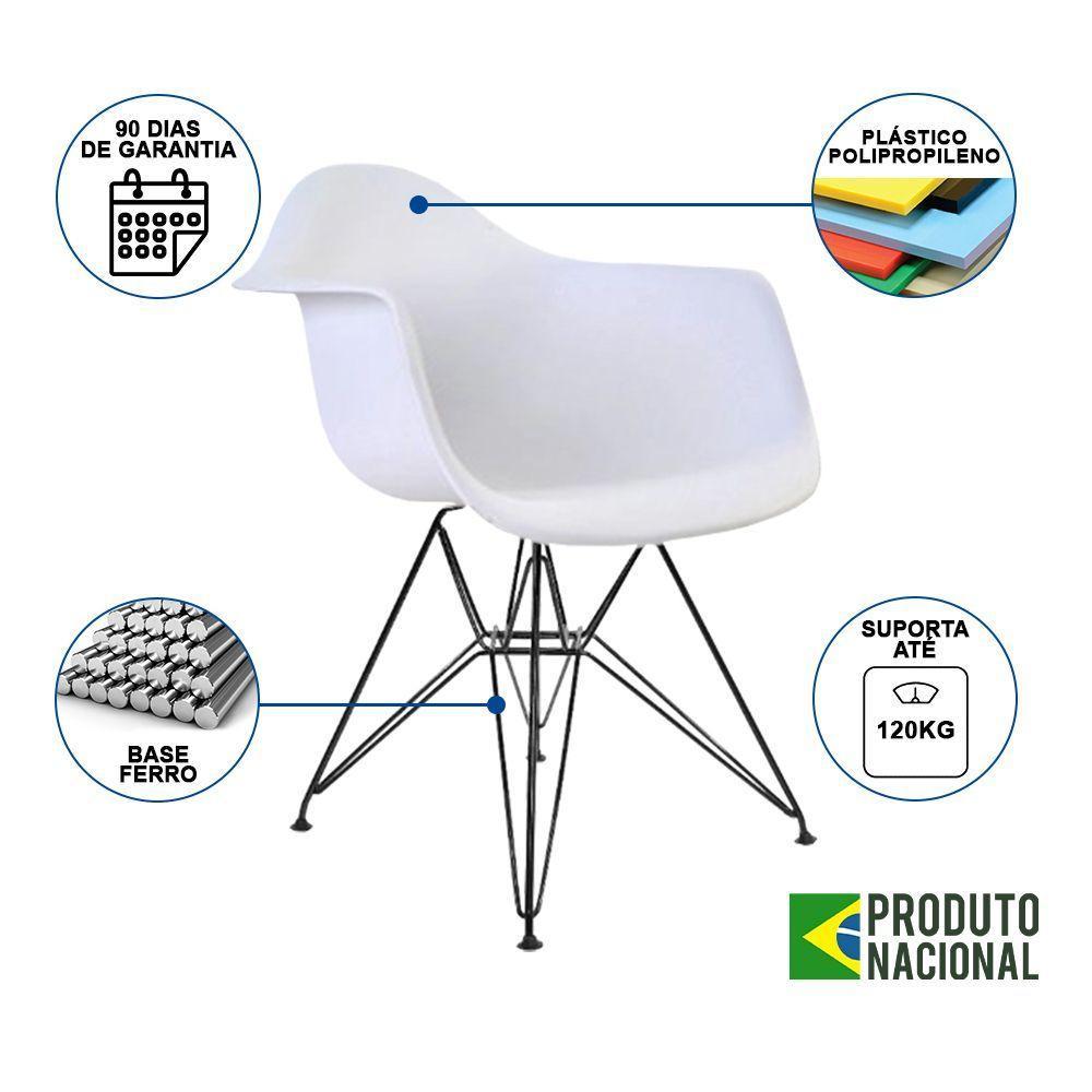 Mesa Jantar Industrial Filadélfia Branca 137X90Cm Com 4 Poltronas Brancas Base Ferro Pr Branco - 4