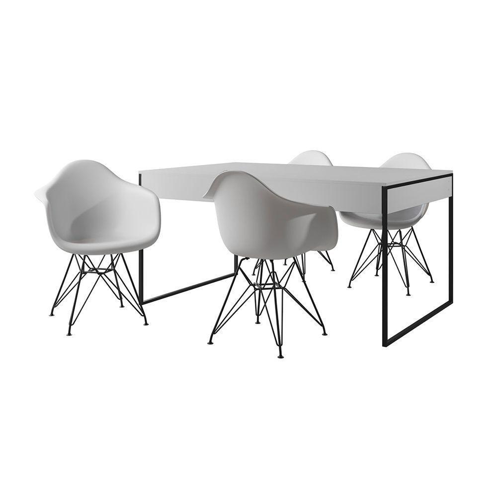 Mesa Jantar Industrial Filadélfia Branca 137X90Cm Com 4 Poltronas Brancas Base Ferro Pr Branco - 6