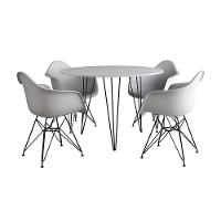 Mesa Jantar Redonda 90Cm Branca Clips 3 Pés Com 4 Poltronas Brancas Ferro Preto Branco - 14