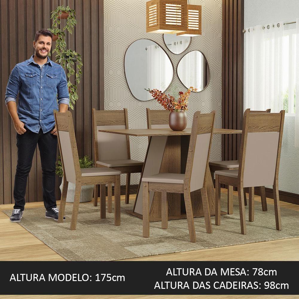 Conjunto Sala De Jantar Mesa Tampo De Madeira 6 Cadeiras Rustic/crema/bege Beverly Madesa Rustic/crema/sintético Bege - 10