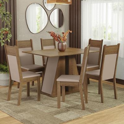 Conjunto de Jantar Beverly 6 Lugares Tampo em MDP com Cadeiras Estofadas Marrom