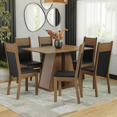 Conjunto de Jantar Beverly 6 Lugares Tampo em MDP com Cadeiras Estofadas Marrom 120cm
