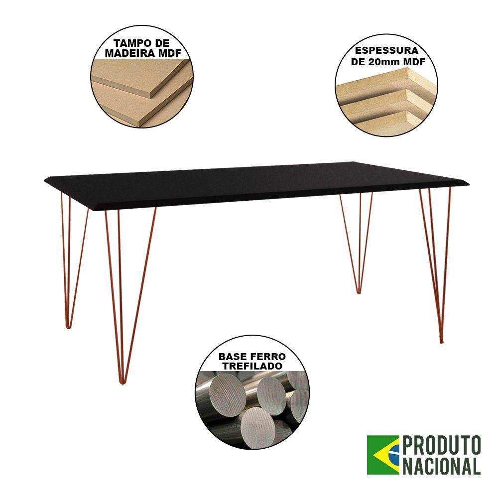 Mesa Sala De Jantar Industrial Preta 135X75 Com 6 Cadeiras Pretas De Ferro Cobre Cor: Preto - 5