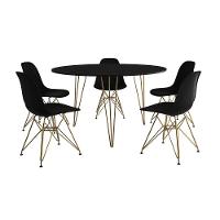 Mesa Jantar Redonda 110Cm Preta Clips 3 Pés Com 5 Cadeiras Eames Eiffel Pretas Base Dourada - 6