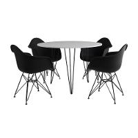 Mesa Jantar Redonda 90Cm Branca Clips 3 Pés Com 4 Poltronas Pretas Ferro Preto Branco - 9