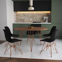 Mesa Jantar Redonda 110Cm Amêndoa Clips 3 Pés Com 5 Cadeiras Eames Eiffel Pretas Base Cobre - 1